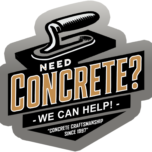 Need Concrete? logo featuring a concrete hand trowel, symbolizing expert craftsmanship, durability, and professional concrete services in Spokane.